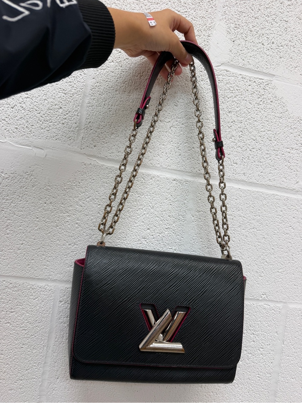 Louis Vuitton Black Epi Shoulder Bag with Pink Trim and Silver Hardware